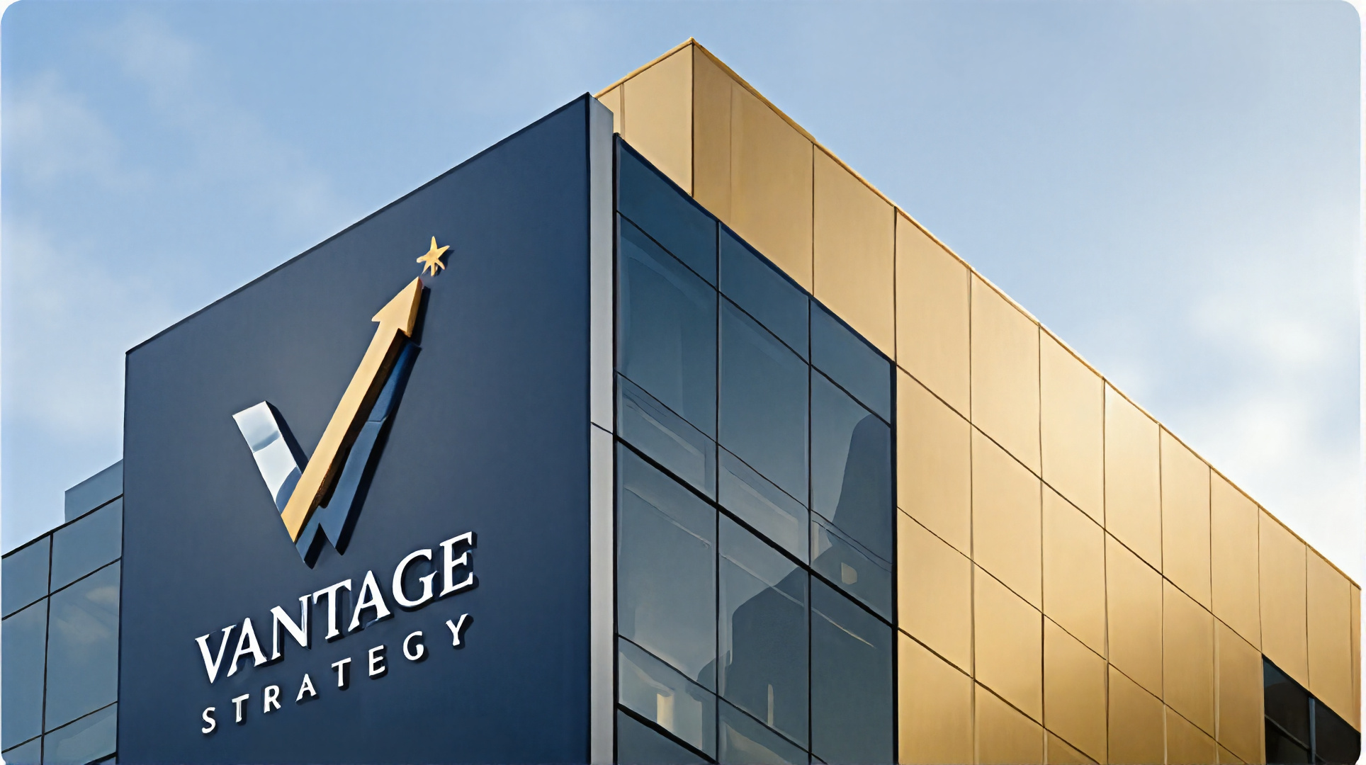 Modern office building with Vantage Strategy branding